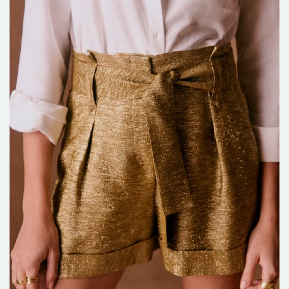 Sezane Tan High-Waisted Women Shorts Size 38 - Picture 3 of 5